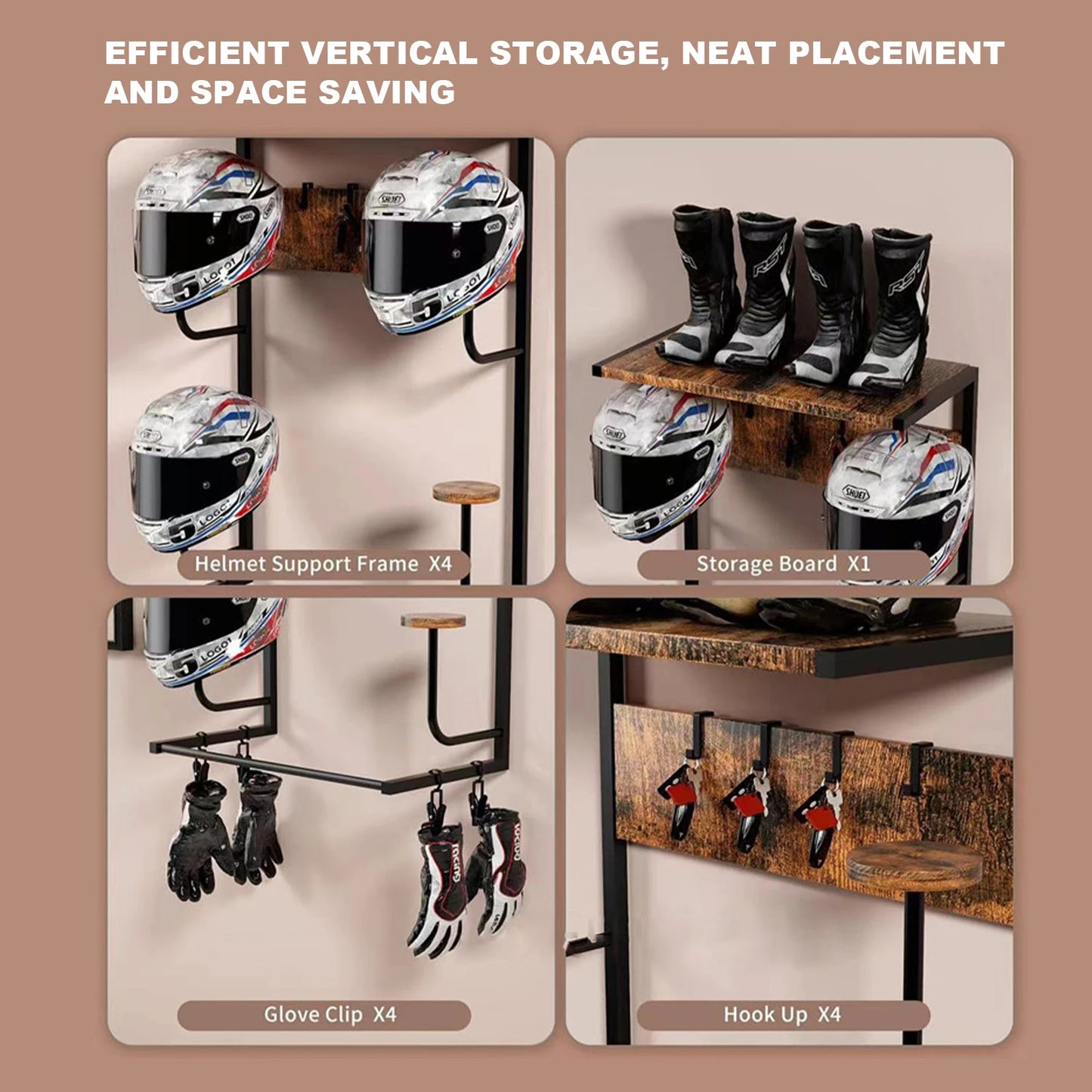 Guangdong CN Motorcycle Helmet Wall Mount Rack With 4 Hooks