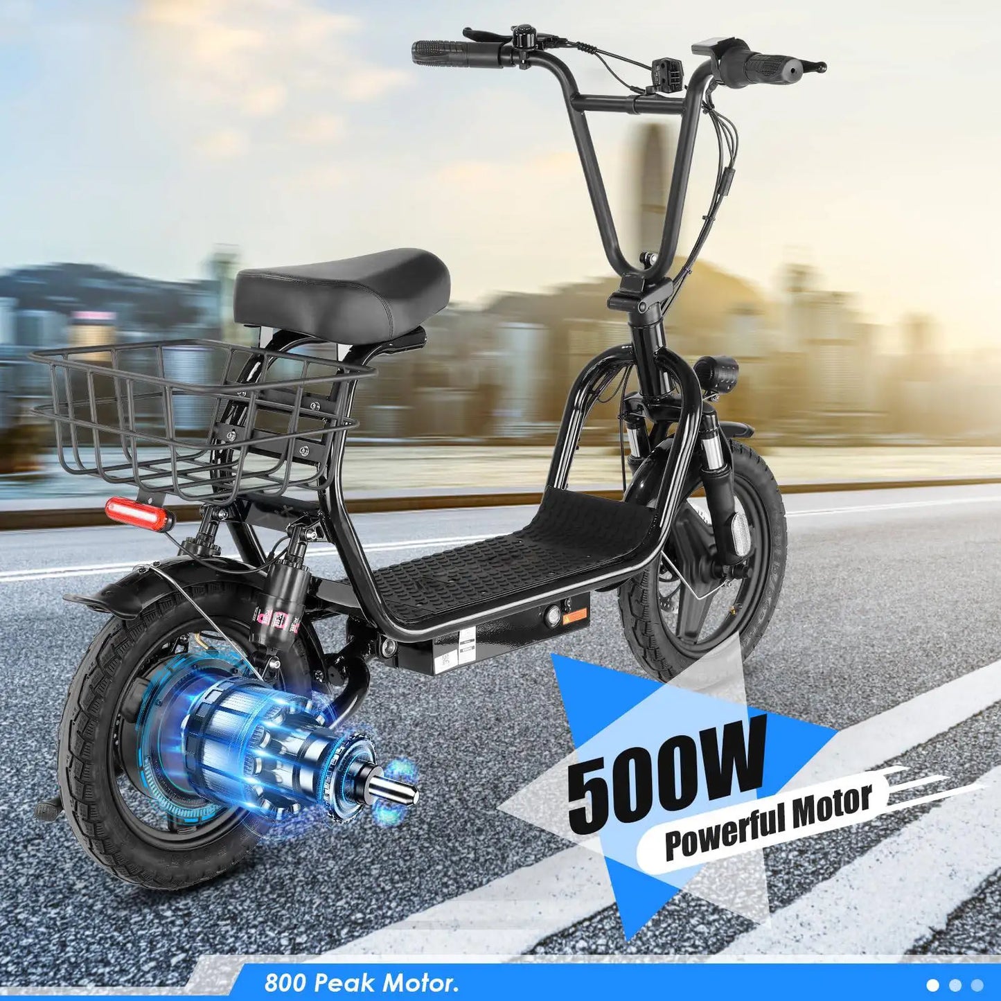 Caroma 500W Electric Scooter With Seat Foldable Basket