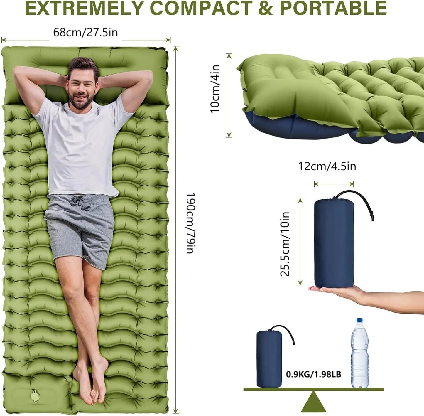 By Inflating Outdoor Sleeping Mat With Built In Pillow