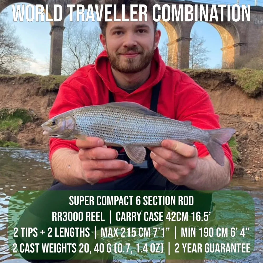 Travel Fishing rod & Reel & Case collection. Compact 6 sections, 2 tips. Ultra-compact carrying size