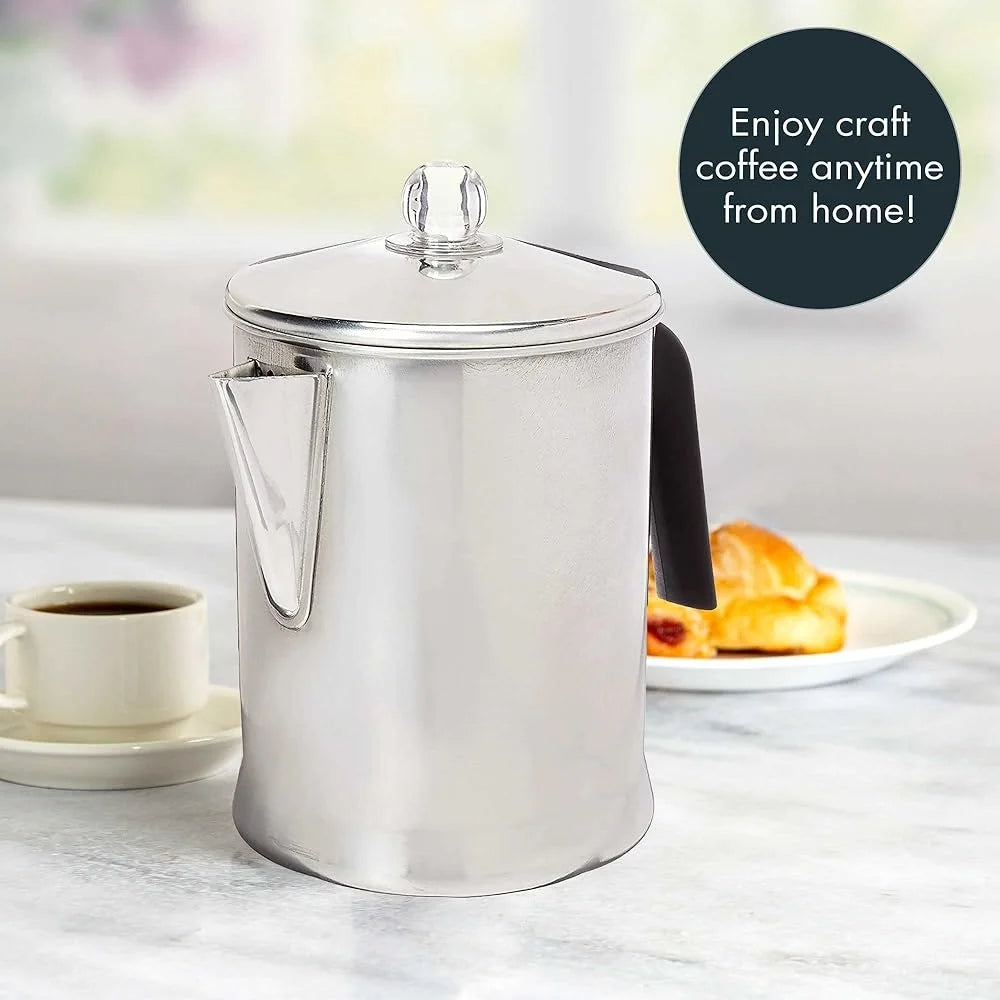 Durable Aluminum Stovetop Percolator Coffee Maker 9 Cup Easy Use Classic Design Ideal Home Camping Travel
