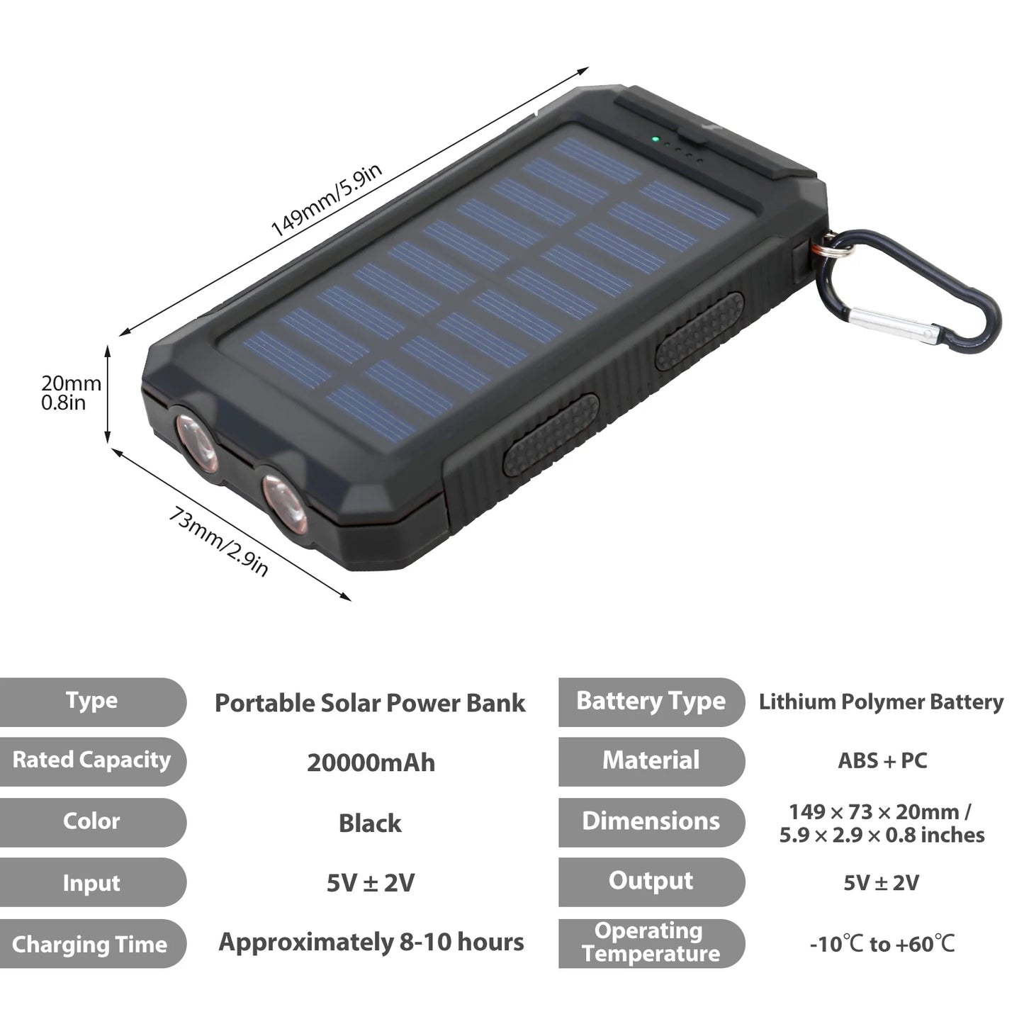 Hik 20000mAh Solar Charger Waterproof Portable Power Bank