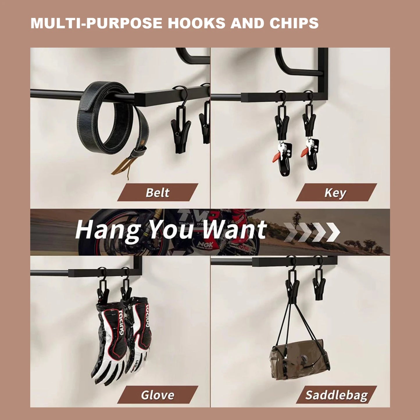Guangdong CN Motorcycle Helmet Wall Mount Rack With 4 Hooks