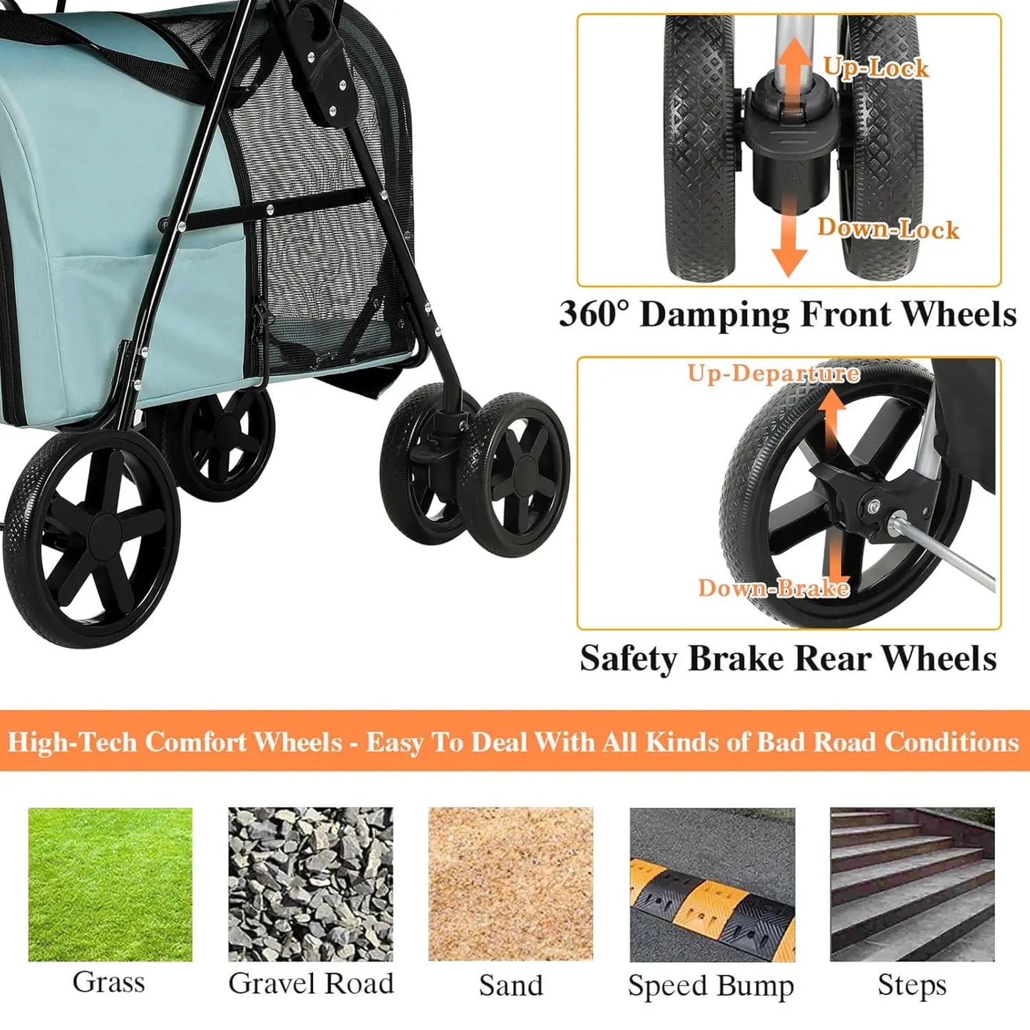 XMSJ 4-in-1 Double Pet Stroller with Detachable Carriers
