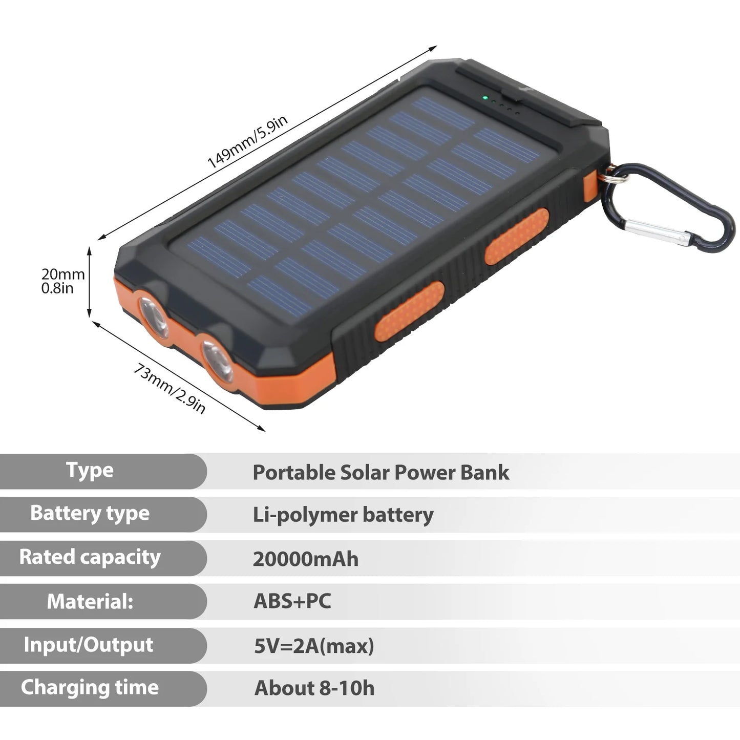 Hik 20000mAh Solar Charger Waterproof Portable Power Bank