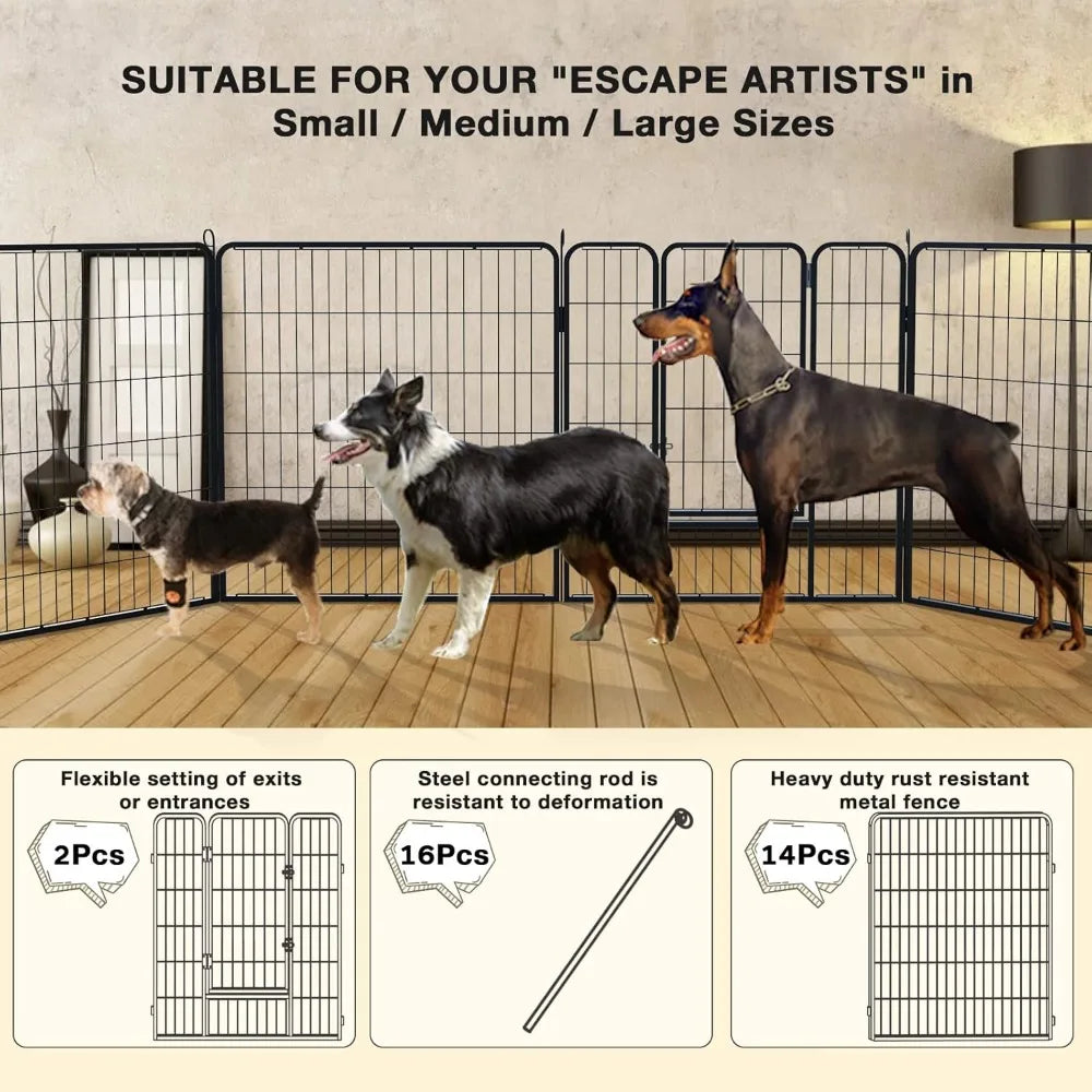 Heavy Duty Metal Dog Playpen Dog Fence for Outdoor, 8/16 Panels 24"/32"/40" Height Rustproof Dog Fence with Doors, Pet Fence for