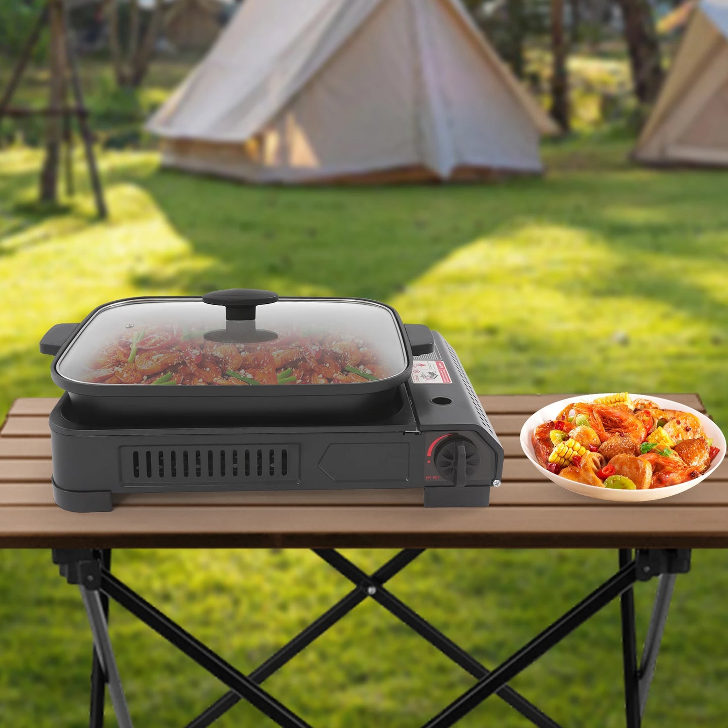 Portable Camping Butane Gas Grill Stove With Tray Lid