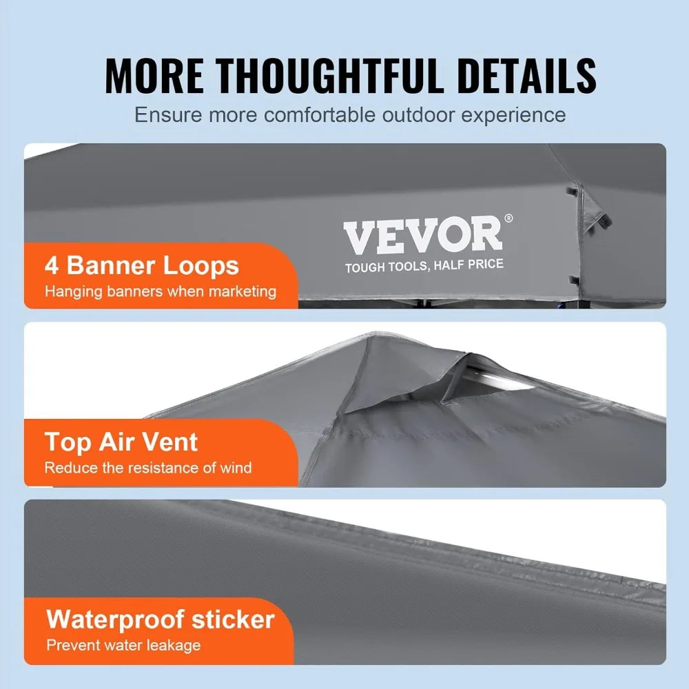 Pop Up Canopy Tent, 10 x 10 ft, 250 D PU Silver Coated Tarp, with Portable Roller Bag and 4 Sandbags, Waterproof and Sun Shelter