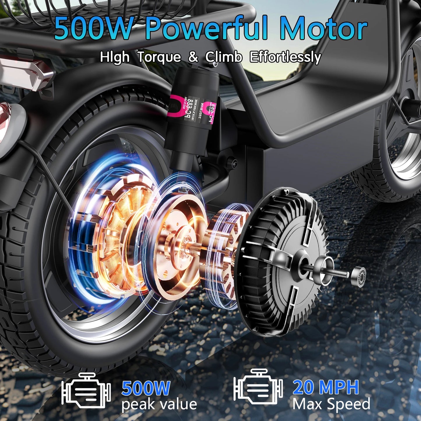 Fold Electric Scooter With Basket 500W Full Suspension