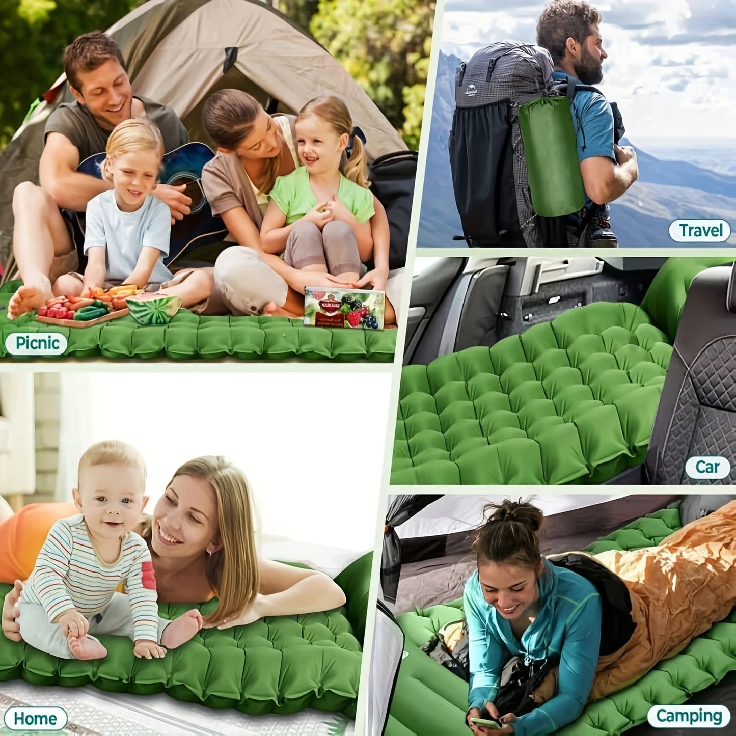 By Inflating Outdoor Sleeping Mat With Built In Pillow