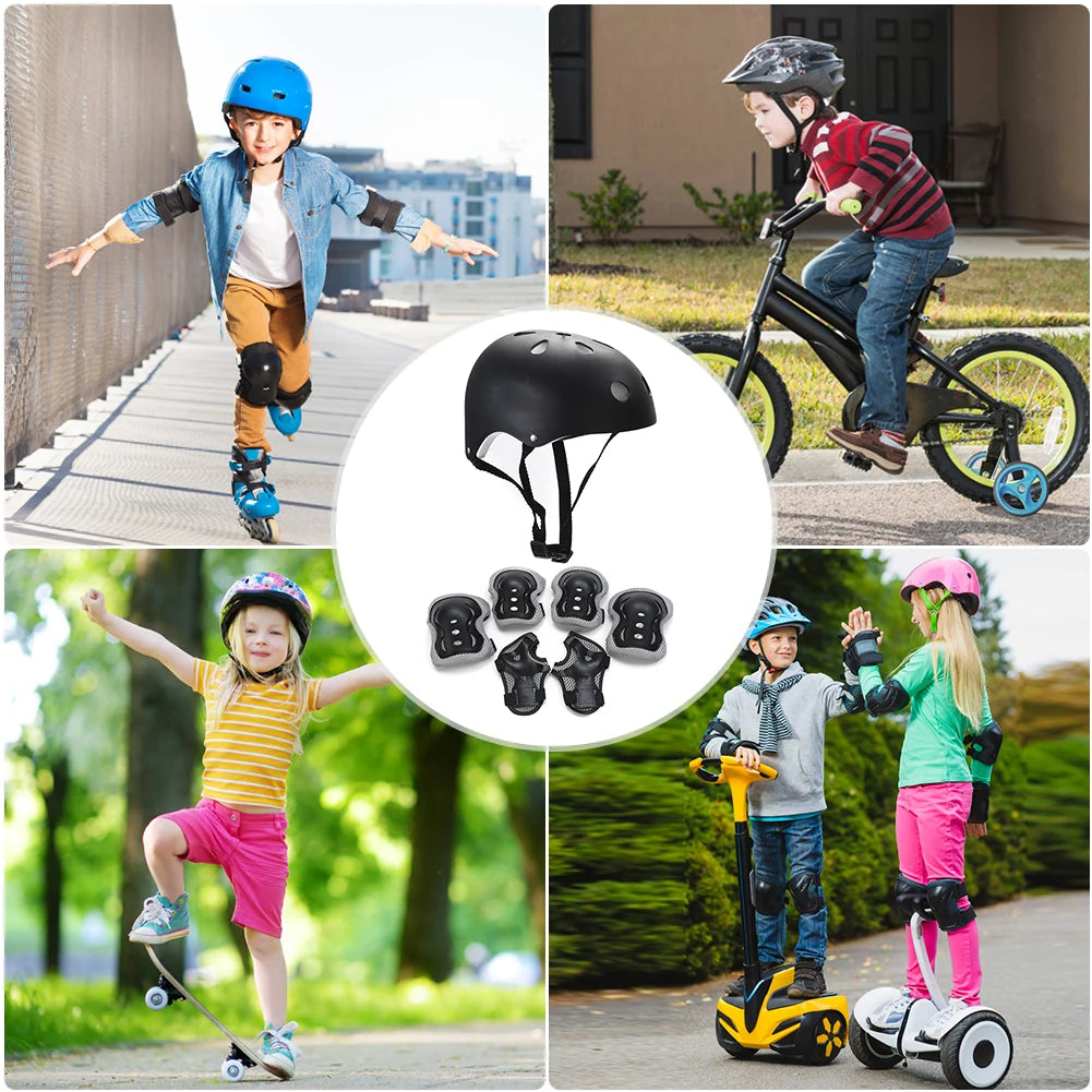7Pcs/Set Kids Safety Helmet Knee Elbow Pad Set Kids Protective Gear Set for Bicycle Cycling Skateboard Scooter Skating