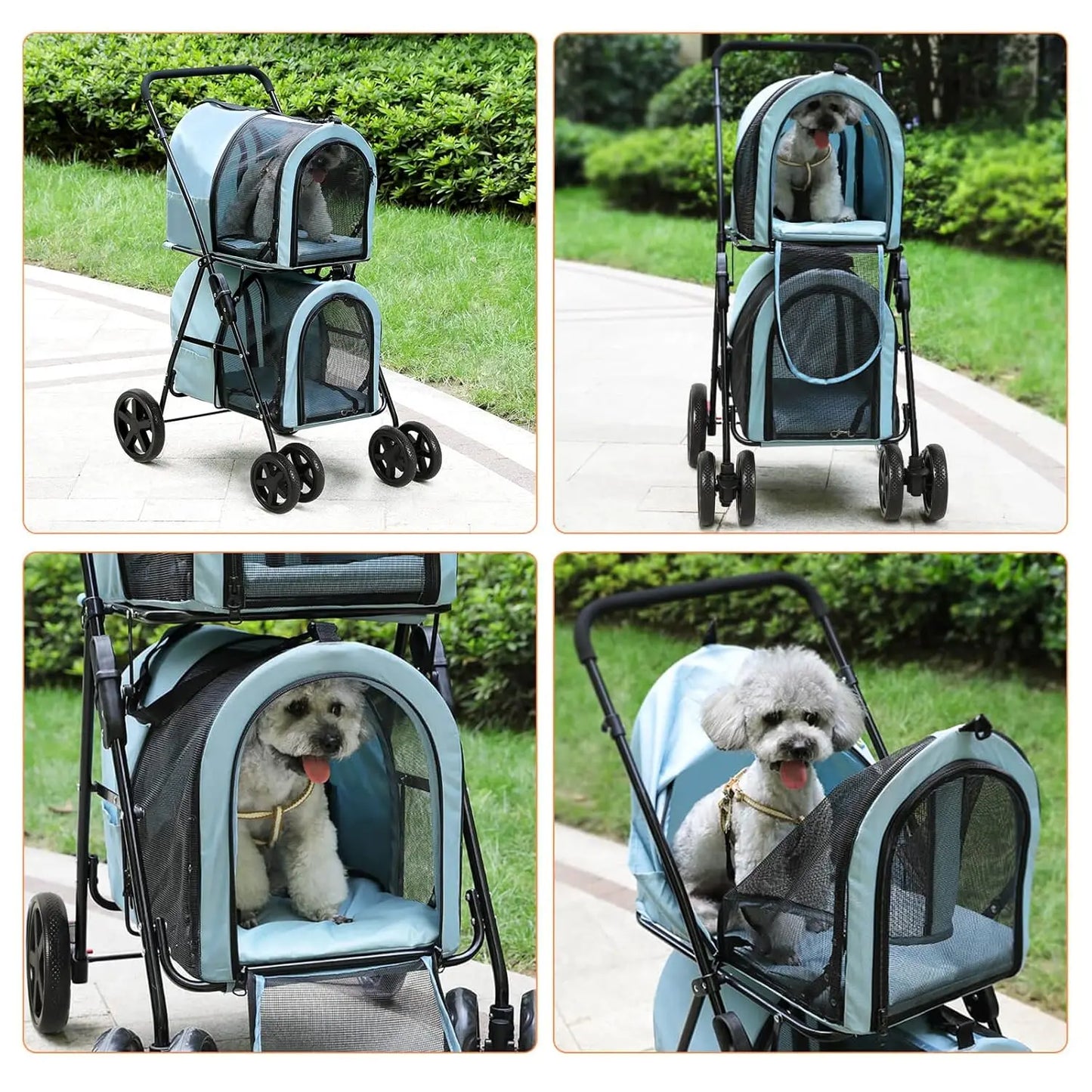 XMSJ 4-in-1 Double Pet Stroller with Detachable Carriers