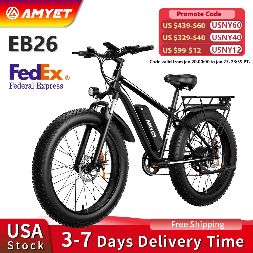 AMYET EB26 1000W Electric Mountain Bike 48V 15Ah Dual Shock