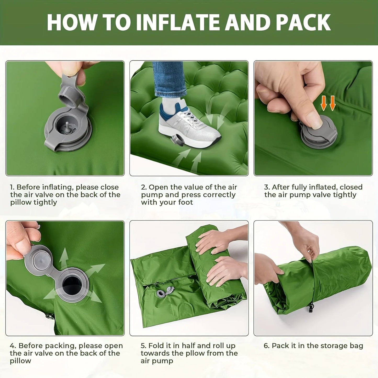 By Inflating Outdoor Sleeping Mat With Built In Pillow