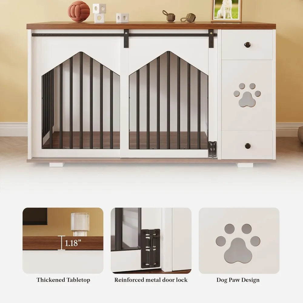 Hign Concerned Wooden Dog Crate Furniture With Feeder