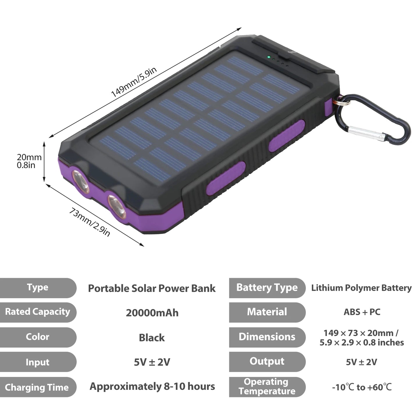 Hik 20000mAh Solar Charger Waterproof Portable Power Bank