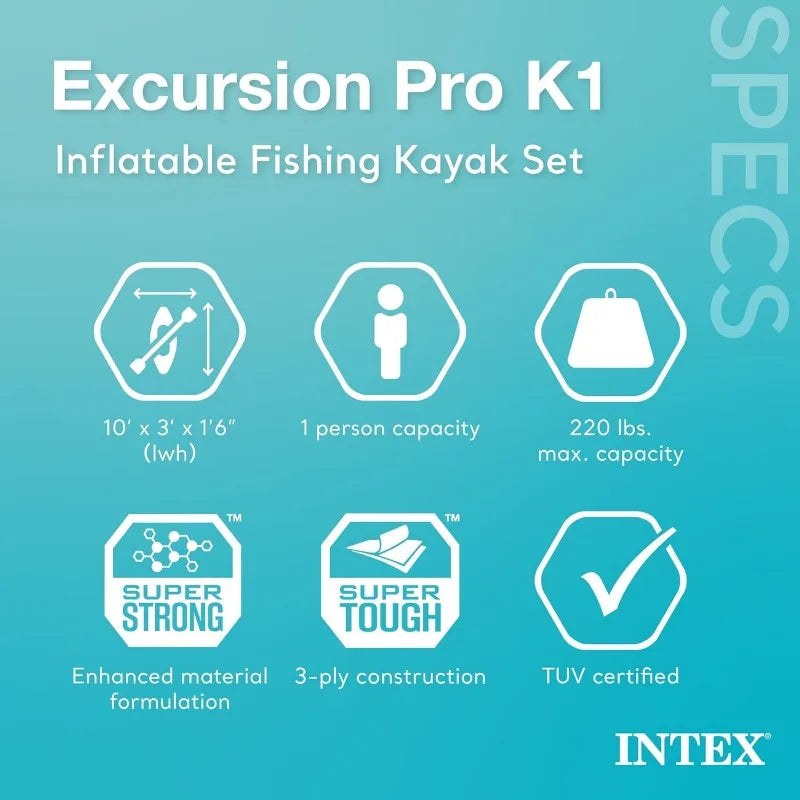 INTEX 68303EP Excursion Pro K1 Inflatable Kayak Set: Includes Deluxe 86in Kayak Paddles and High-Output Pump