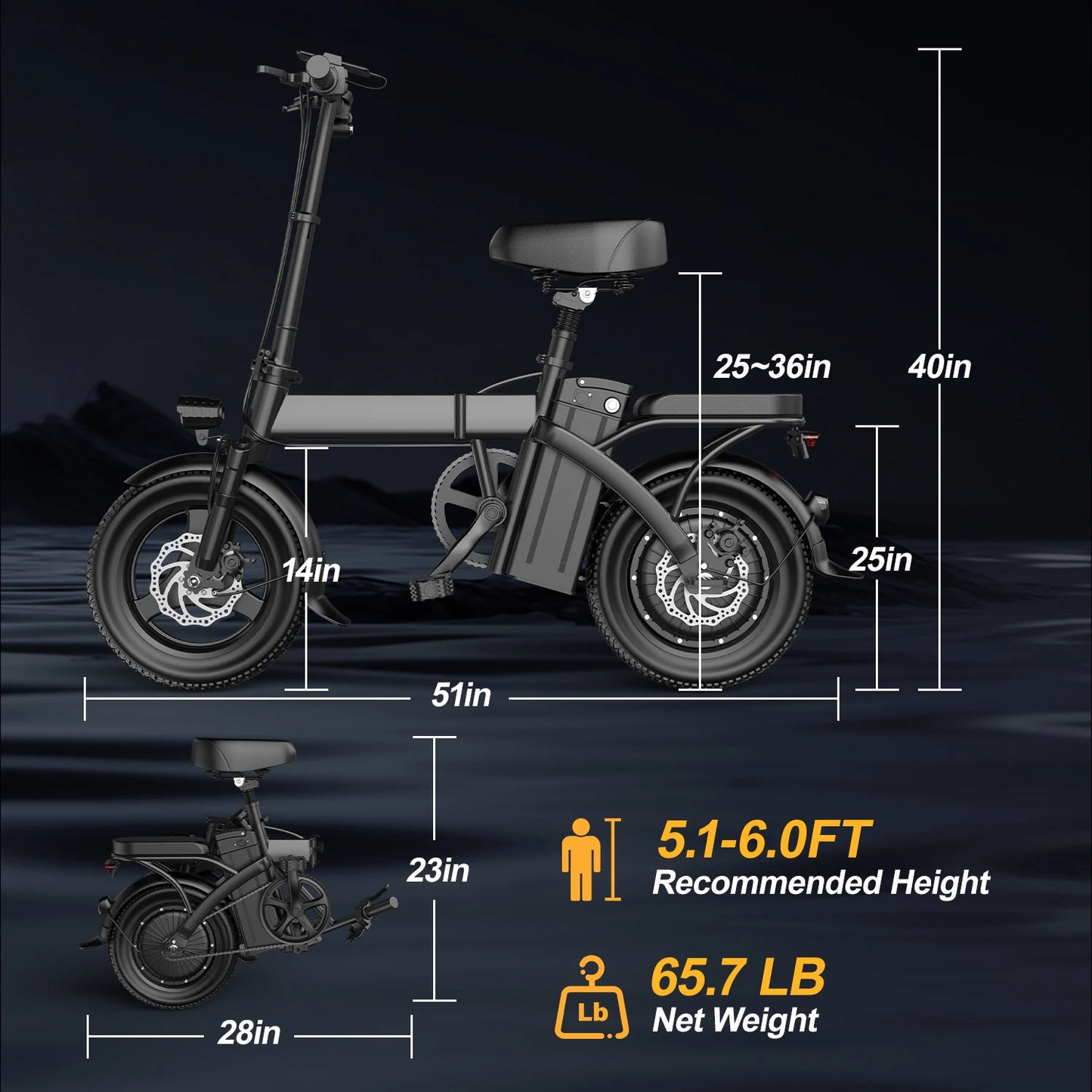 Origin Folding Electric Bike For Adults 500W Peak Motor 48V