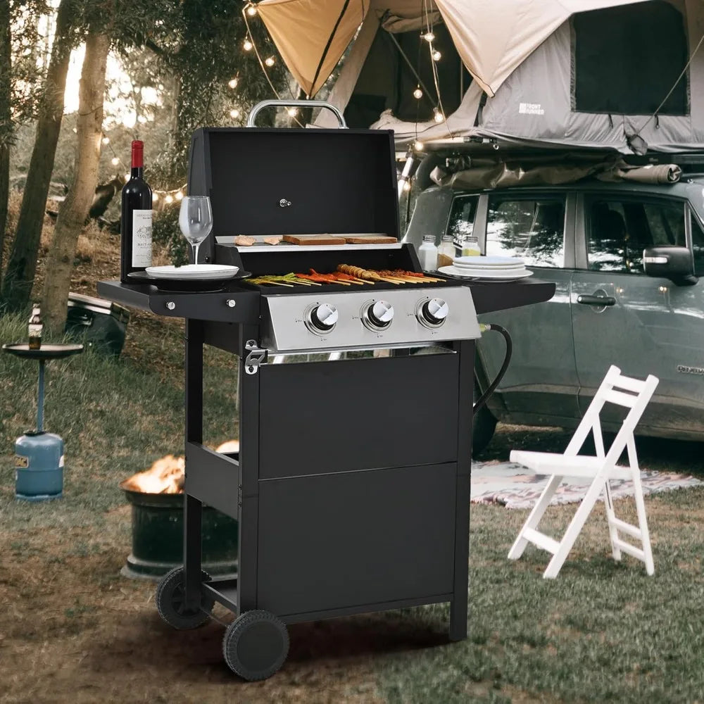 3 Burner Propane Gas Grill with Heavy Duty Cabinet Design