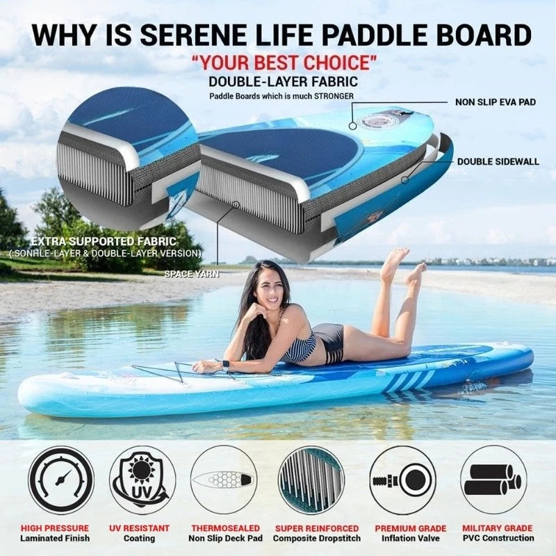 Inflatable Stand Up Paddle Board - Wide Stable Design, Non-Slip Deck for Adults & Youth with Premium Paddle Board Acc