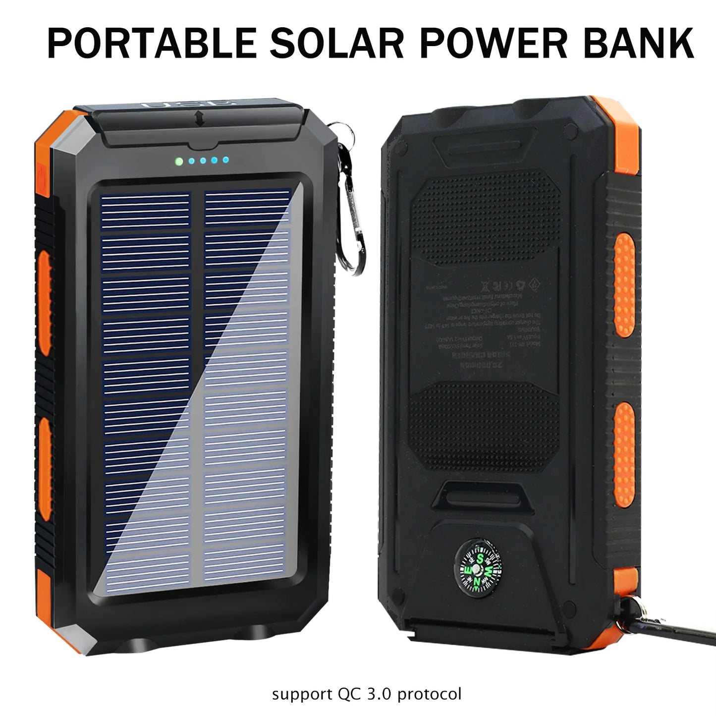 Hik 20000mAh Solar Charger Waterproof Portable Power Bank