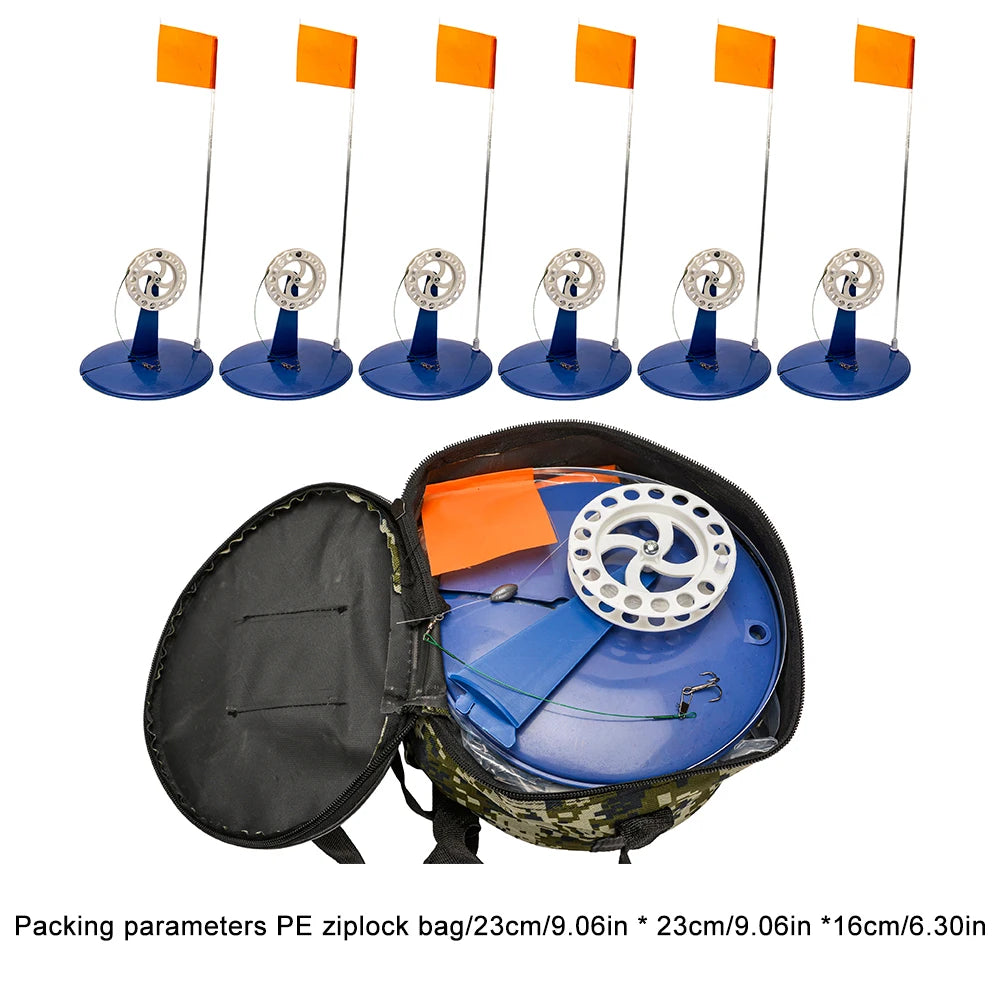 6pcs Ice Fishing Flag Convenient Braking System Tip Up Ice Fishing Pole Hands Free with Fishing Bag for Saltwater Freshwater