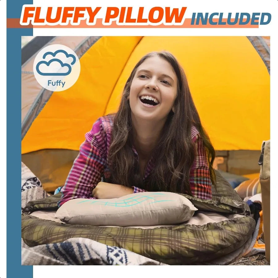 Adult 0 Degree Winter Sleeping Bag with Pillow for Camping