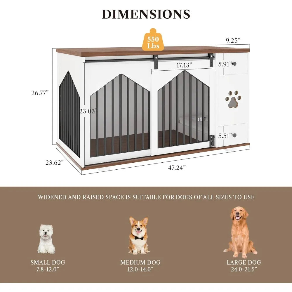 Hign Concerned Wooden Dog Crate Furniture With Feeder