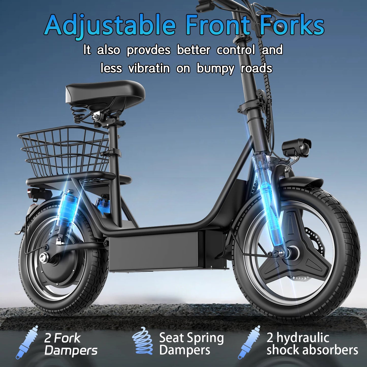 Fold Electric Scooter With Basket 500W Full Suspension