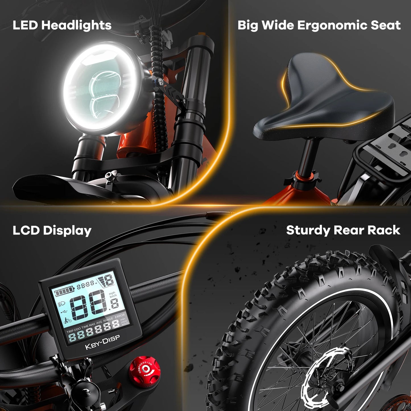 CYBERVELO Folding Electric Bike 1000W 48V 25Ah Battery