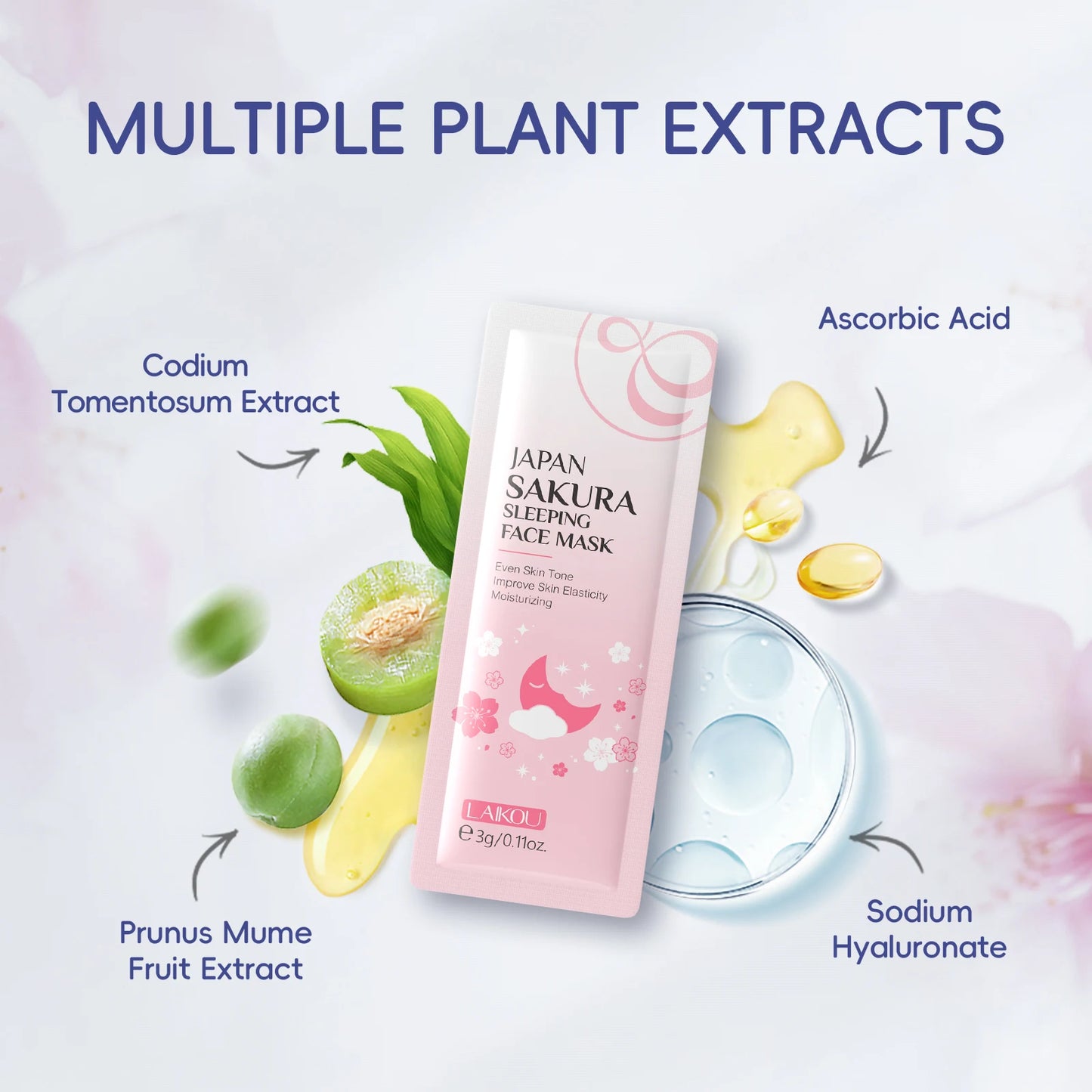 Laikou Sakura Skincare Set Hydrating Toner Lip Mask MudMask
