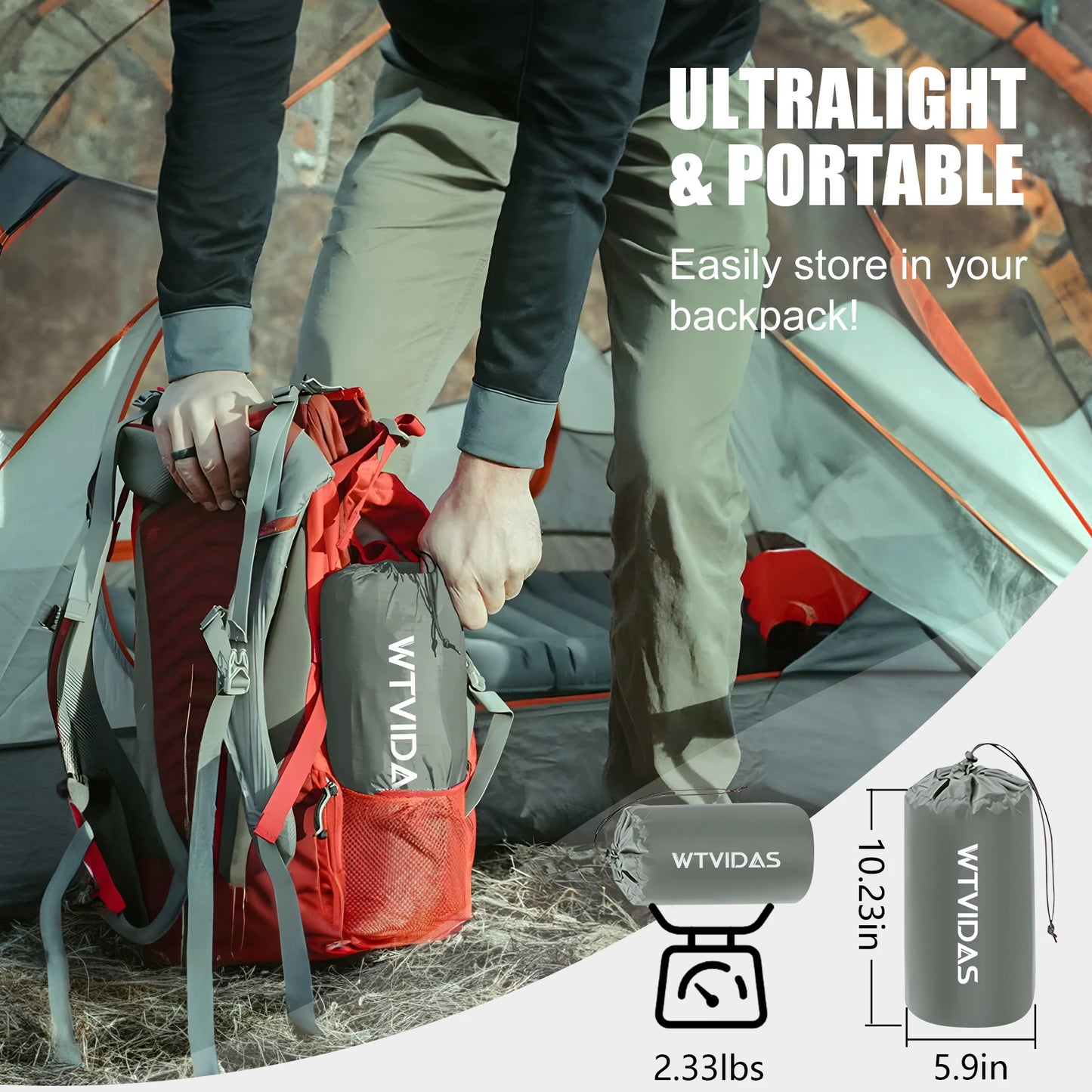 WTVIDAS Ultralight Camping Sleeping Pad With Built In Pump