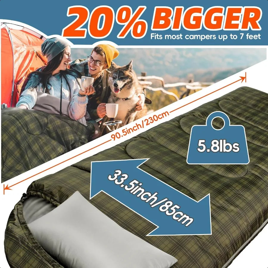 Adult 0 Degree Winter Sleeping Bag with Pillow for Camping