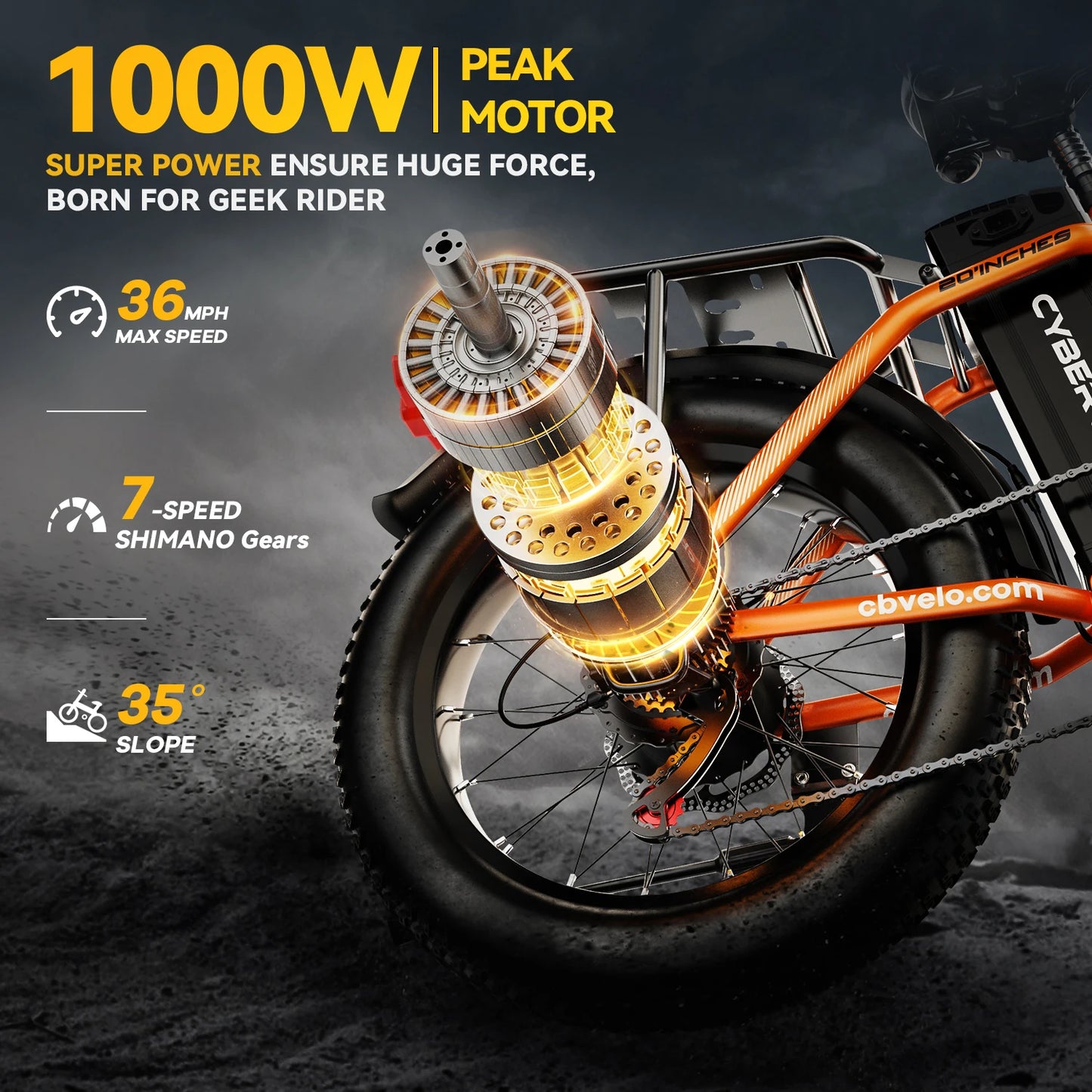 Cybervelo 1000W Folding Electric Bike With Large Battery