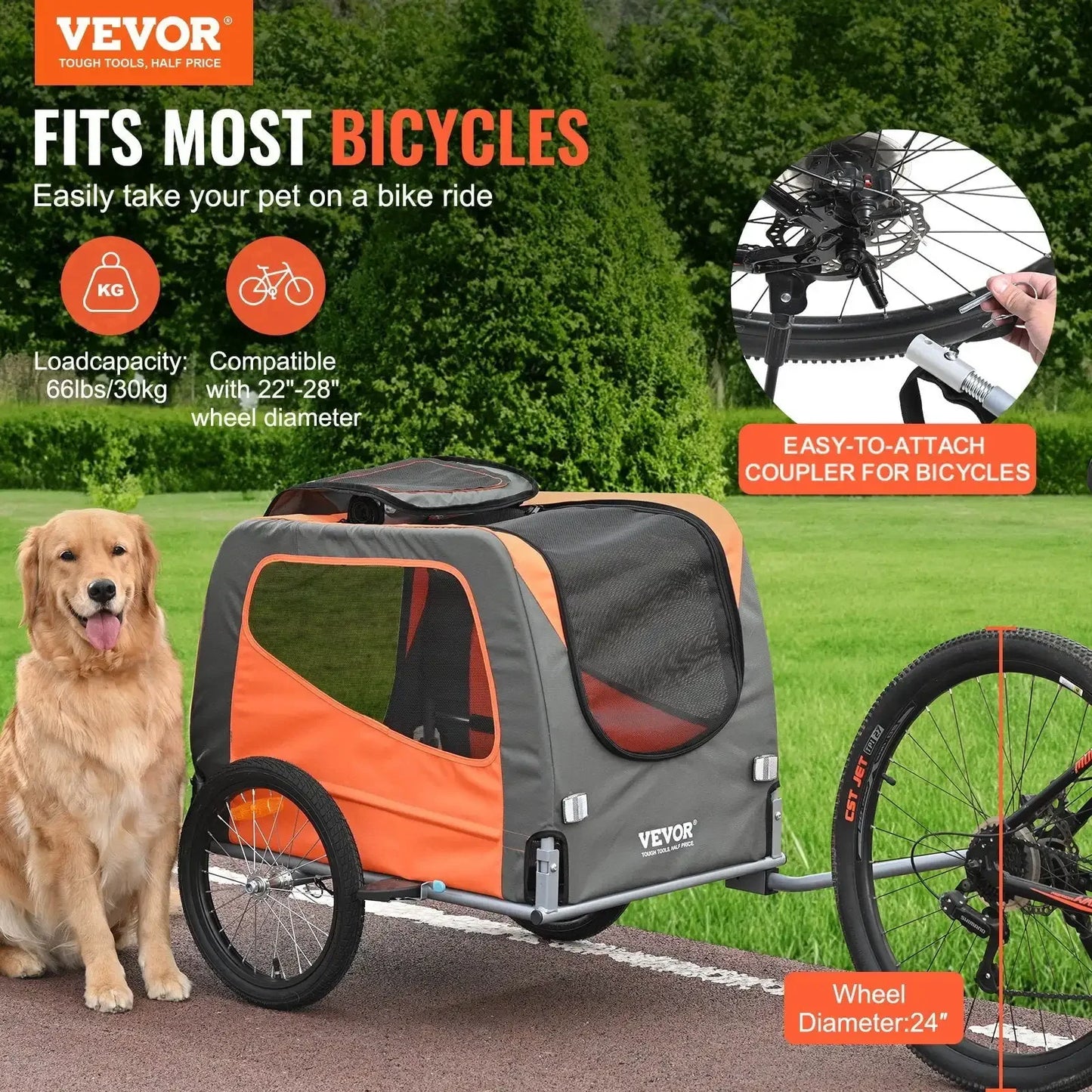 XMSJ Dog Bike Trailer Pet Cart Bicycle Carrier Foldable