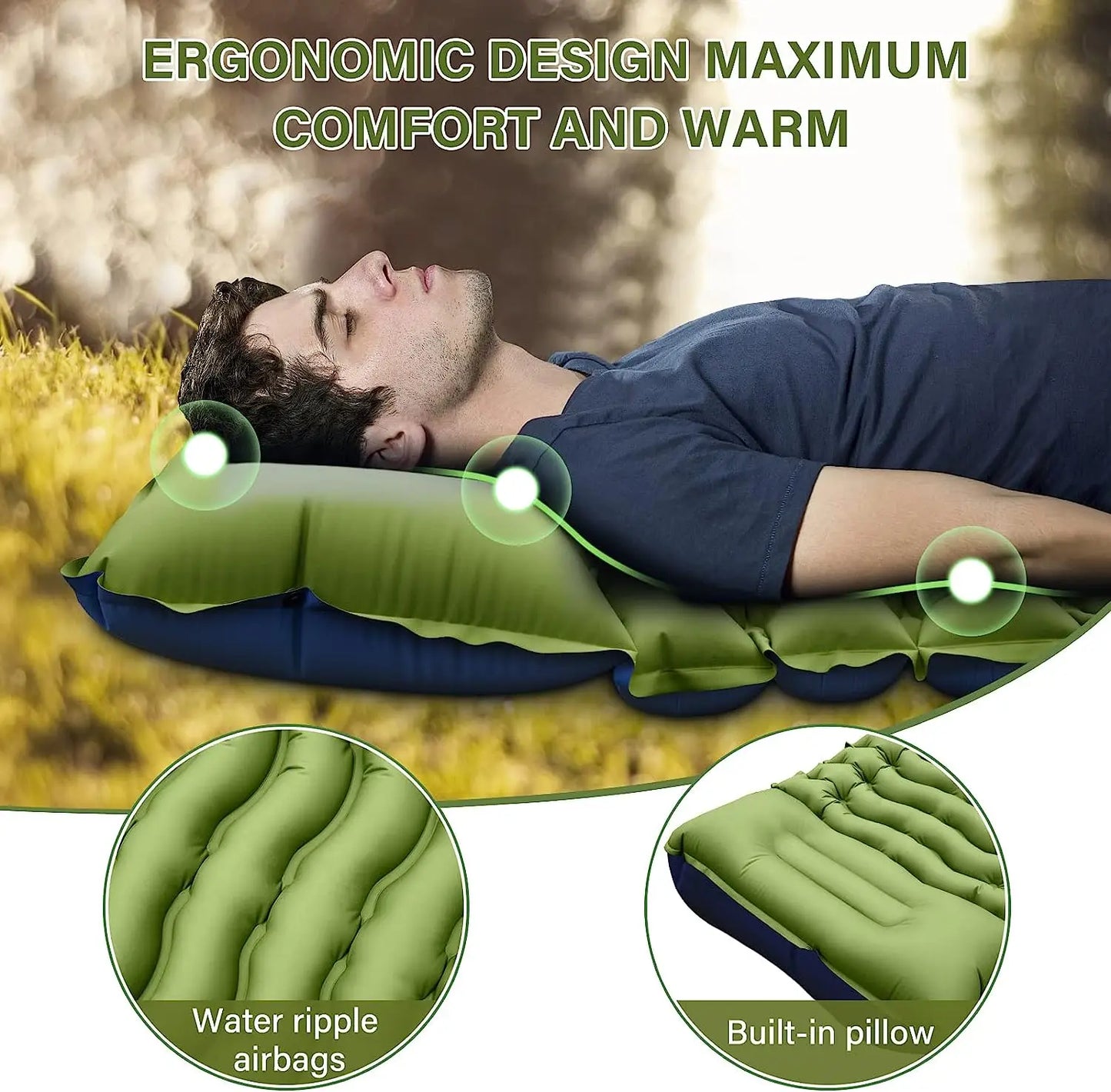 By Inflating Outdoor Sleeping Mat With Built In Pillow