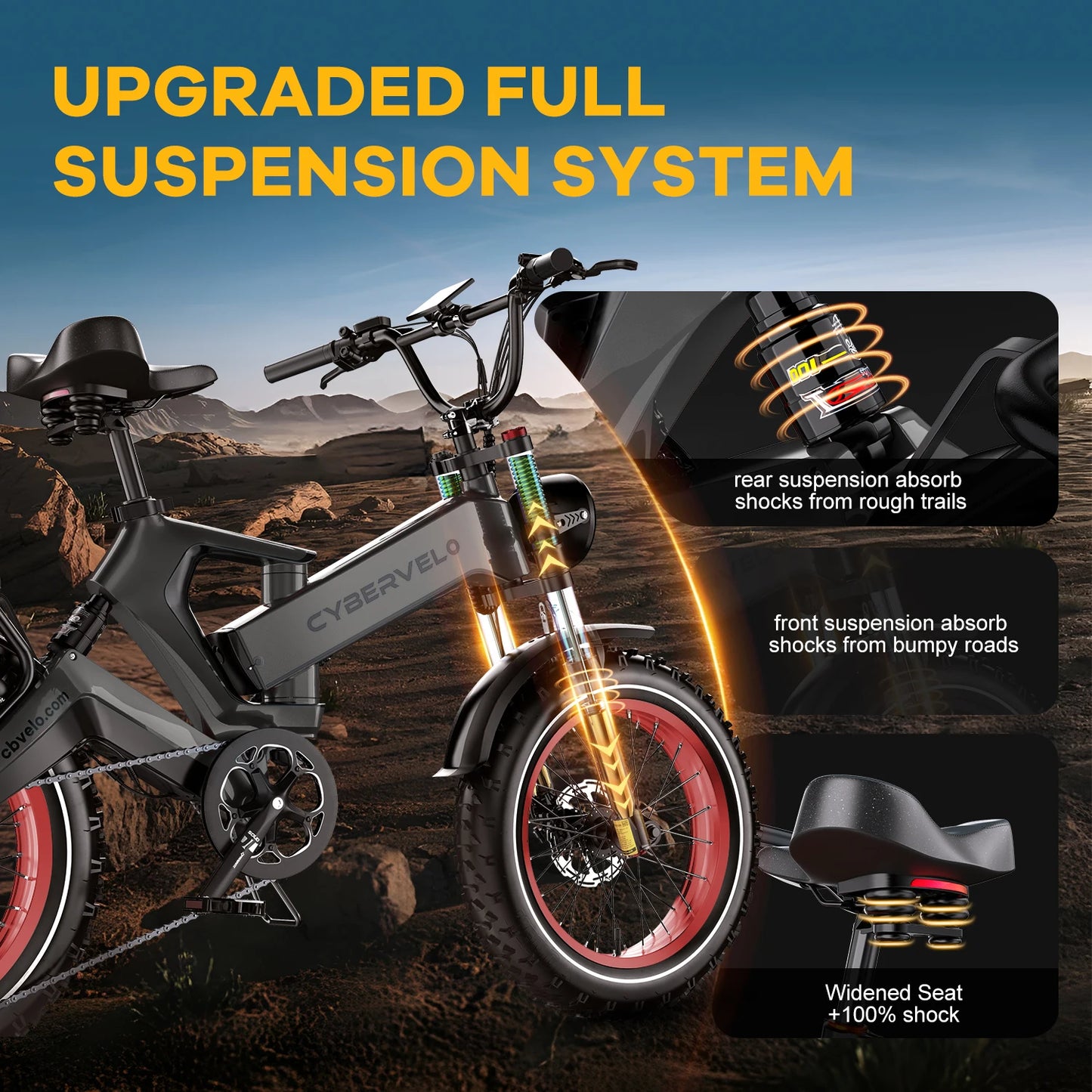 CYBERVELO Folding Electric Bike 1000W 48V 25Ah Battery