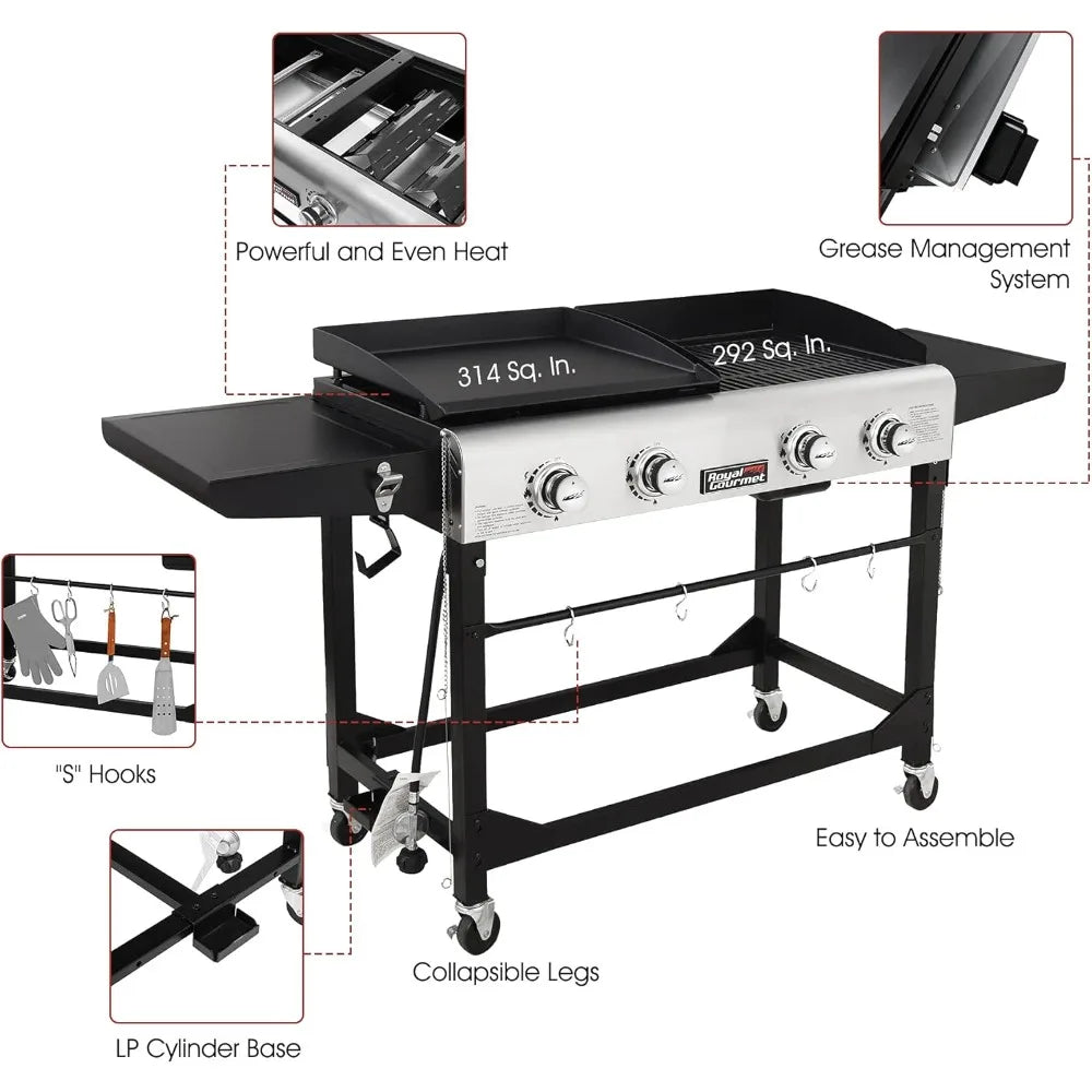 DAFIFY 4-Burner Propane Gas Grill and Griddle Combo