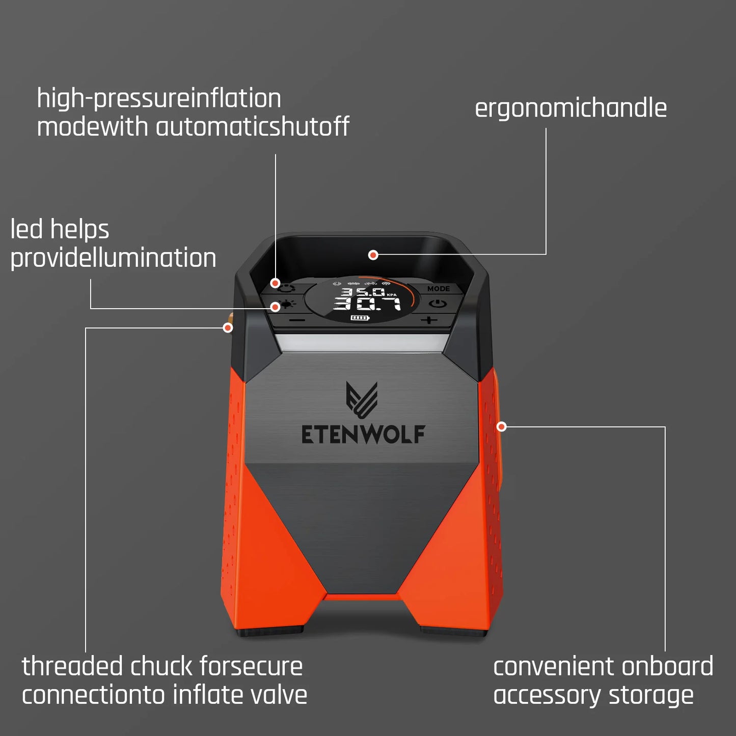 Etenwolf Zephyr S3C Portable Air Compressor for Cars and Bikes