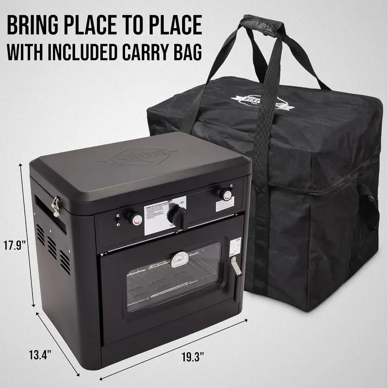 Gas Camping Oven w/Carry Bag | CSA Approved Portable Propane-Powered 2-Burner Stove & Auto Ignition, Overheat Safety Shutoff