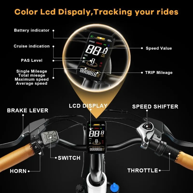 Peak Electric Bike for Adults,up  Miles Removable Battery Ebike, 26" UL Certified Electric Mountain E Bike with 7-Speed
