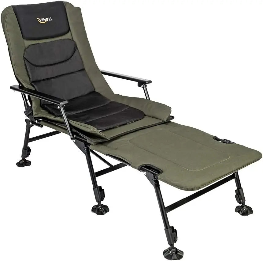 Heavy Duty Fishing Chair with Footrest Support 440 LBS, Oversized Camping Chairs with 160° Adjustable High Back, Beach Chair