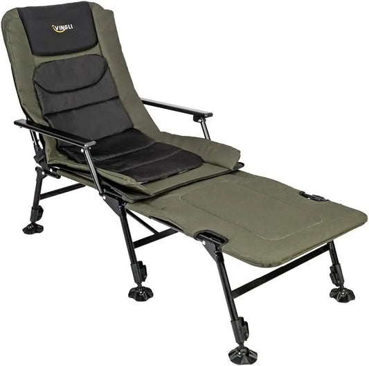 Heavy Duty Fishing Chair with Footrest Support 440 LBS, Oversized Camping Chairs with 160° Adjustable High Back, Beach Chair