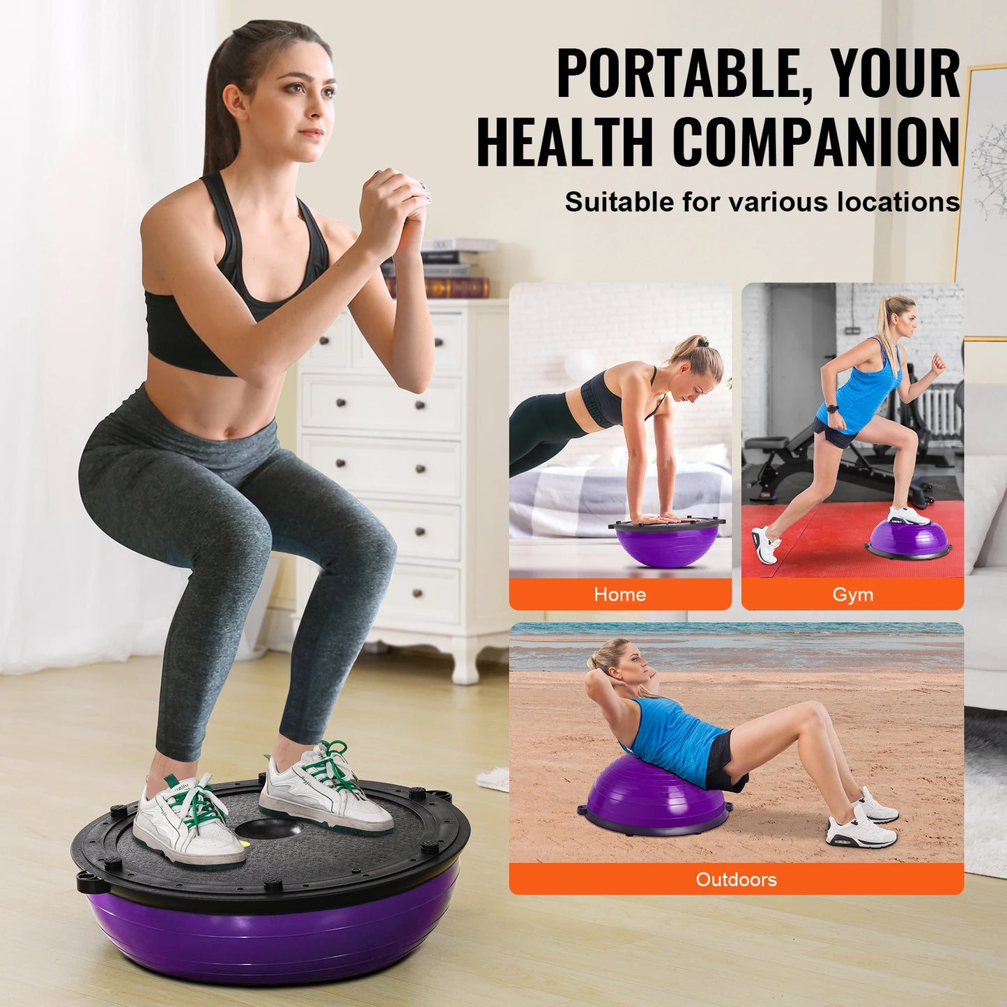 SucceBuy Half Exercise Ball Trainer Balance Ball Trainer Stability Ball Yoga Ball with Resistance Bands &Foot Pump Strength Ball