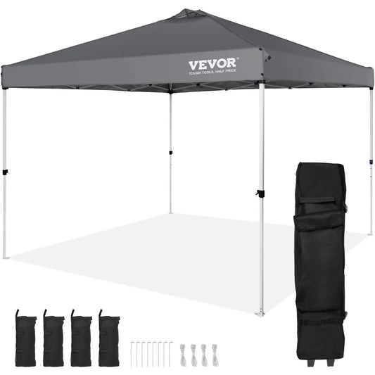 Pop Up Canopy Tent, 10 x 10 ft, 250 D PU Silver Coated Tarp, with Portable Roller Bag and 4 Sandbags, Waterproof and Sun Shelter