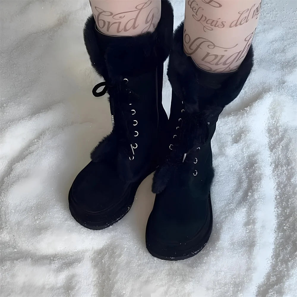 Winter Warm Faux Fur Snow Boots With Platform Wedges