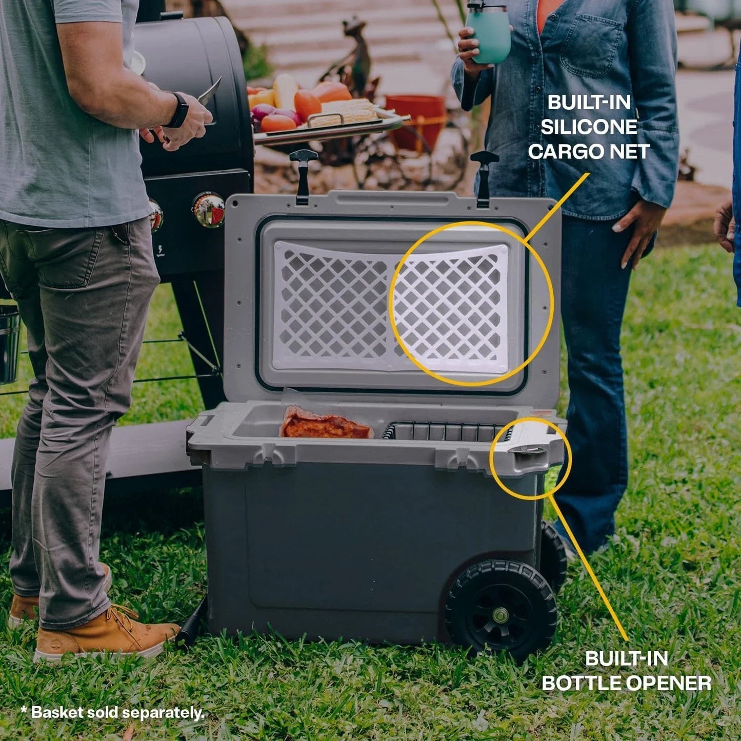 52 Quart Ultra-Light Wheeled Hard Cooler Insulated Portable Ice Chest Box for Beach, Drink, Beverage, Camping, Picnic, Fishing