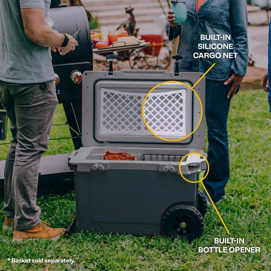 52 Quart Ultra-Light Wheeled Hard Cooler Insulated Portable Ice Chest Box for Beach, Drink, Beverage, Camping, Picnic, Fishing