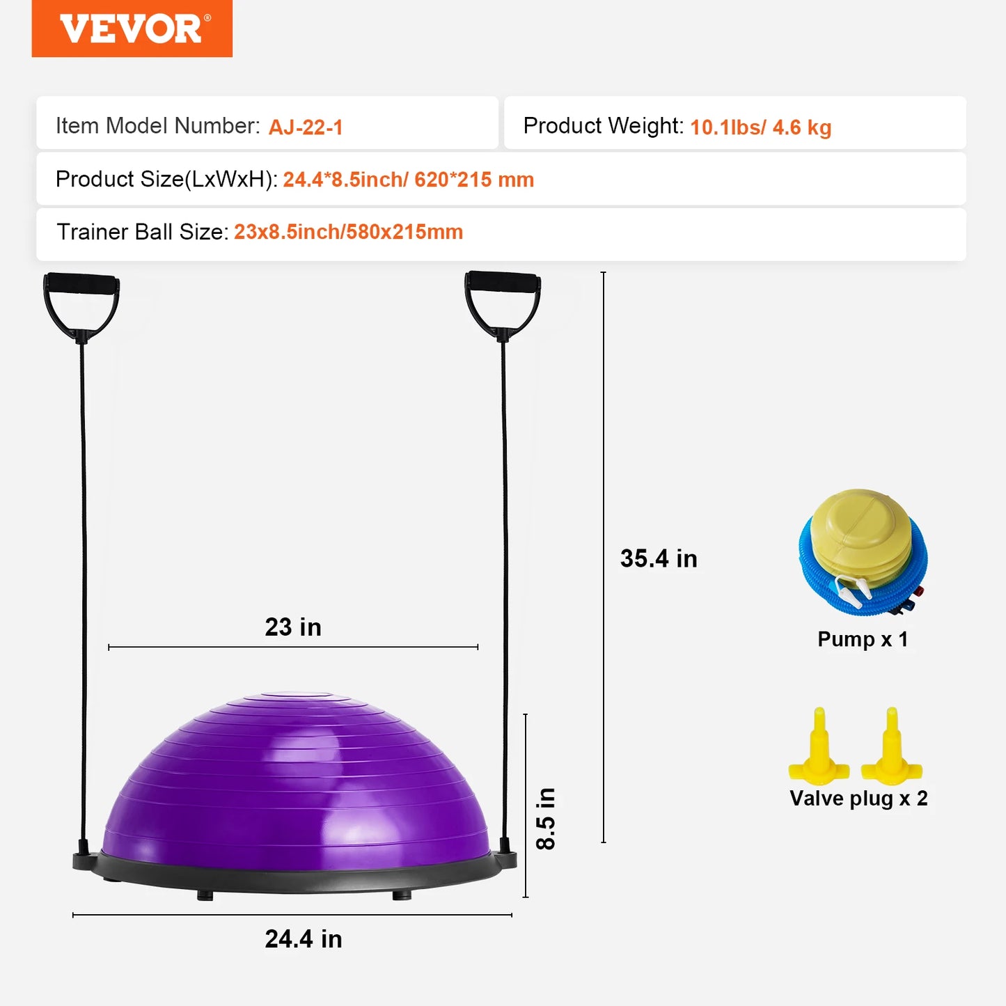 SucceBuy Half Exercise Ball Trainer Balance Ball Trainer Stability Ball Yoga Ball with Resistance Bands &Foot Pump Strength Ball