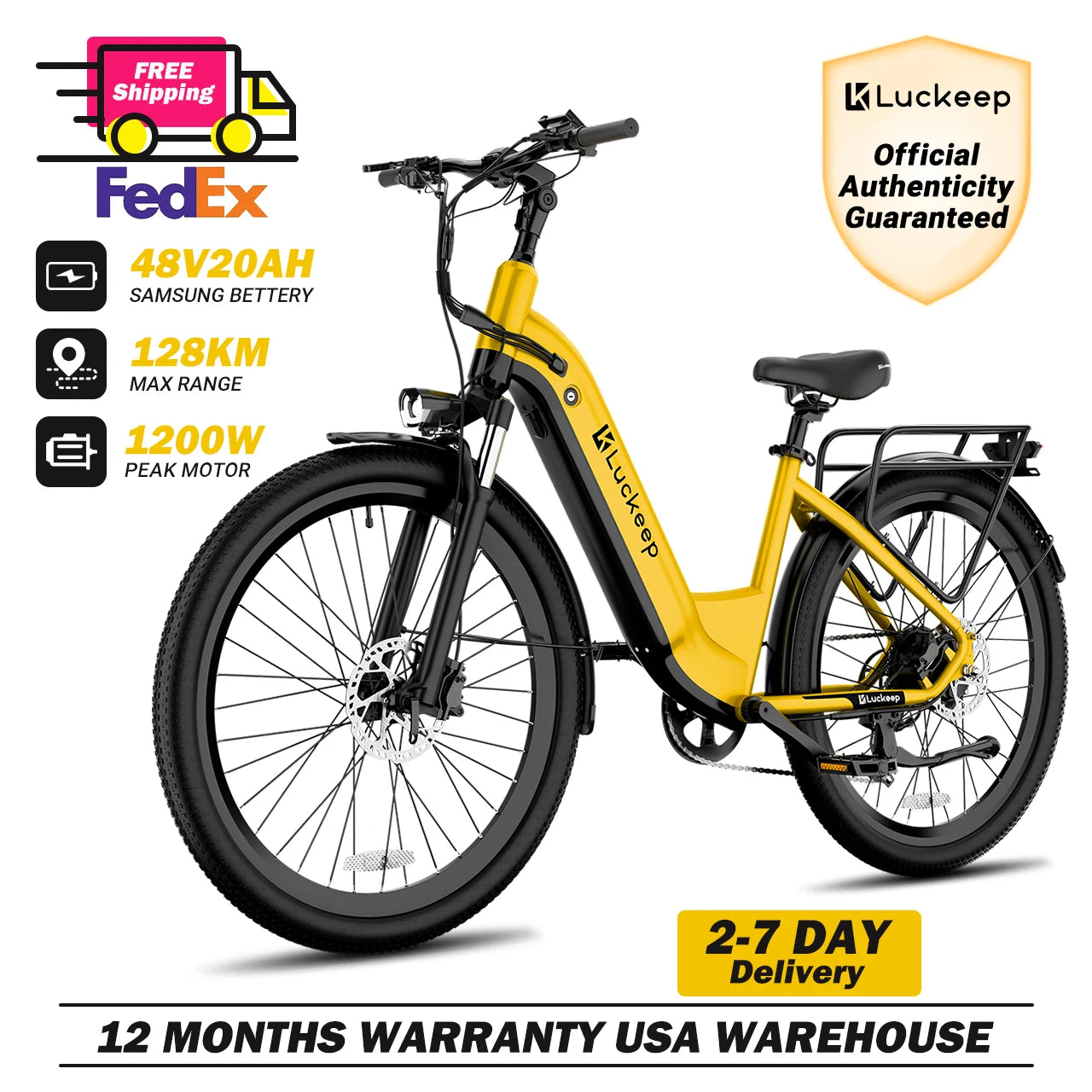 Luckeep X2 [Torque Sensor] Electric Bike for Adults 1200W Peak,28MPH 80Miles,20AH, 26'' *3.0'' Step-Thru Ebikes Hydraulic Brake